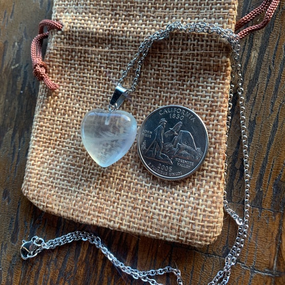 Fluorite Heart Necklace Fluorite Pendant Crystal Heart Necklace Rainbow Fluorite - Picture 3 of 3